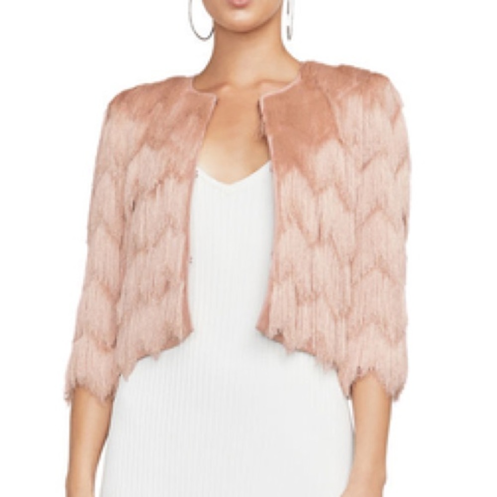 BCBG Fringe Pink Jacket with Clasp Closure